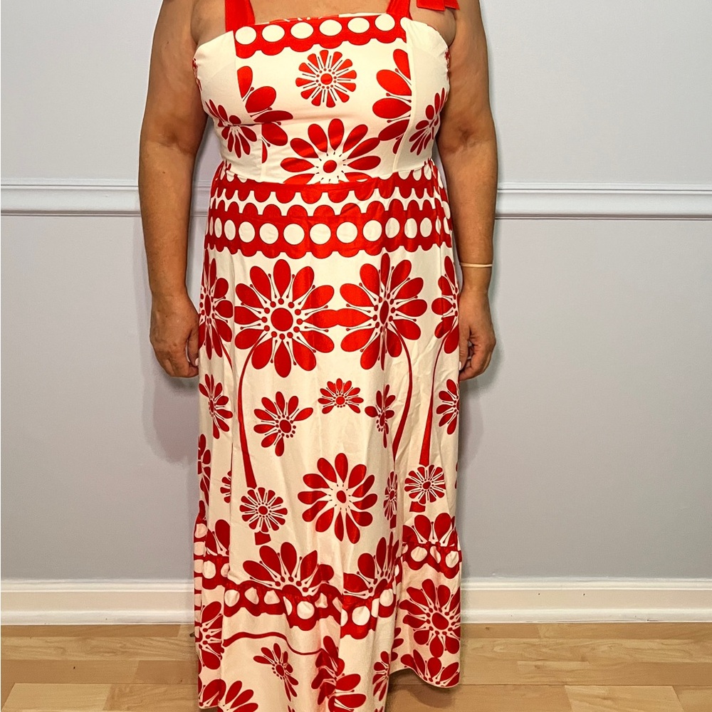 Floral Red and White Women's Dress